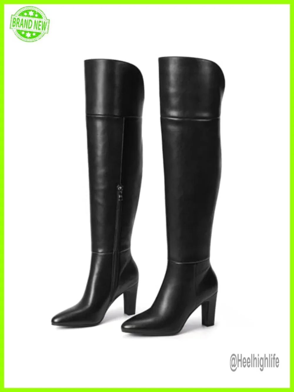 Over the Knee Boots with Chunky Heel Side Zipper Pointed Toe Fall Winter